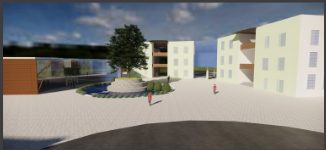 Classroom blocks around courtyard tree